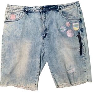 Sz various born fly Light Blue Denim Shorts with Patches